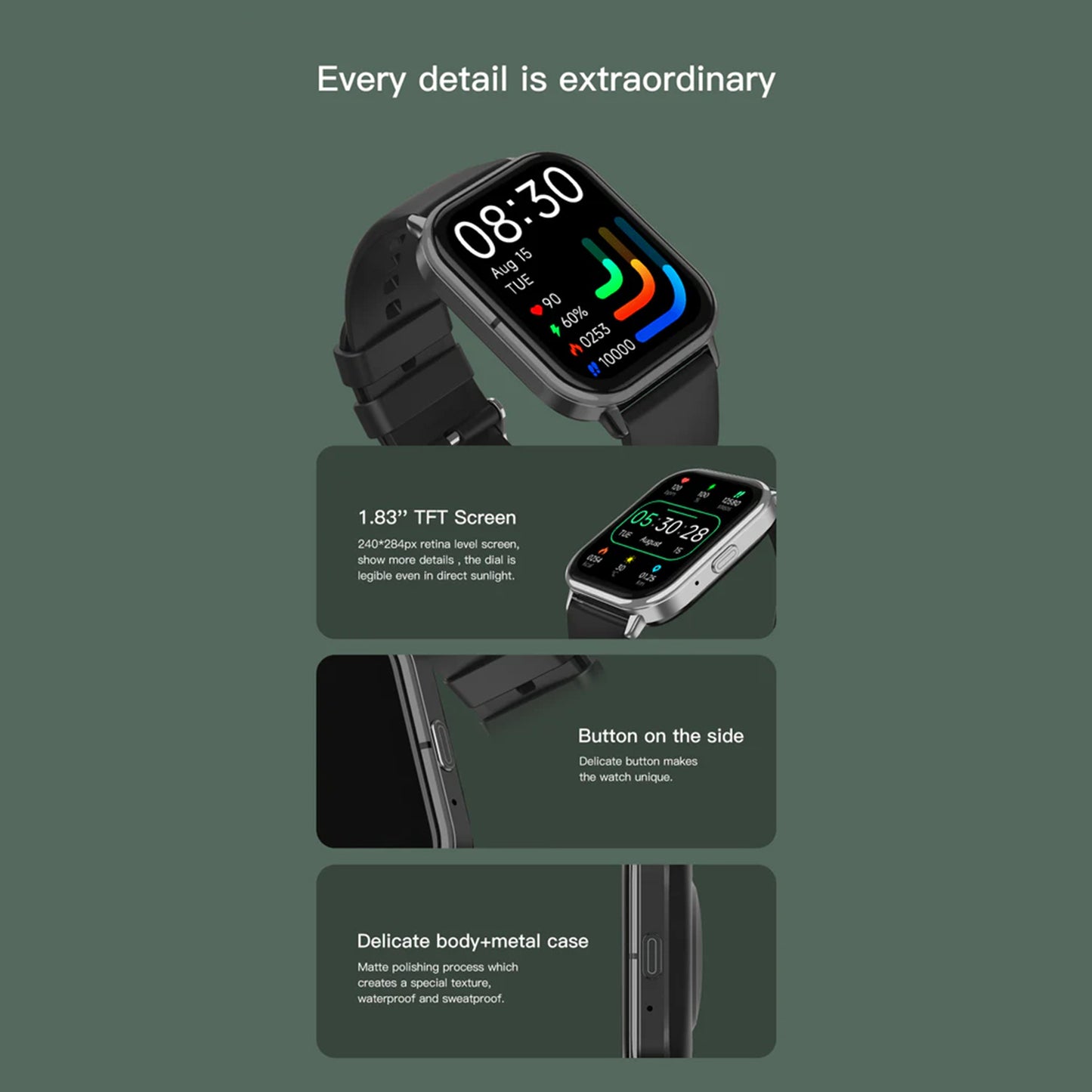 Electrox - Smartwatch met sportfuncties - Smart Horloge - Fitness Tracker - Bluetooth Smartwatch – Full Touchscreen - Bloeddruk & Hartslagmeter - Activity Tracker - Dames en Heren SmartWatch – AI Assisted - Black T19F