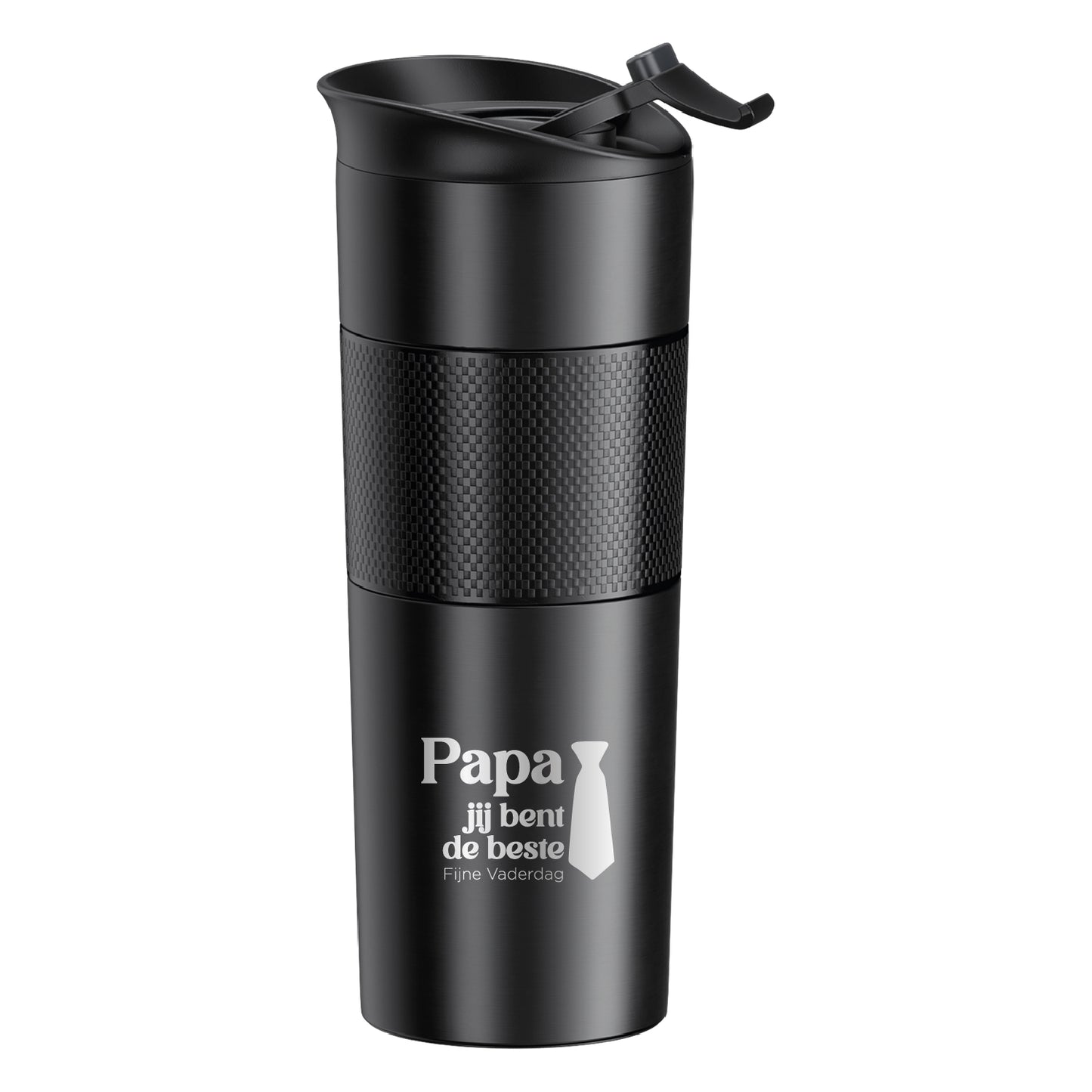 Tobeyz Thermoskan - Gepersonaliseerde RVS Thermosbekker - Zwart - 500 ml - Vaderdag Thermos - Cadeau Vader - Thermosfles Papa - Verjaardag Cadeau - Cadeau voor Papa