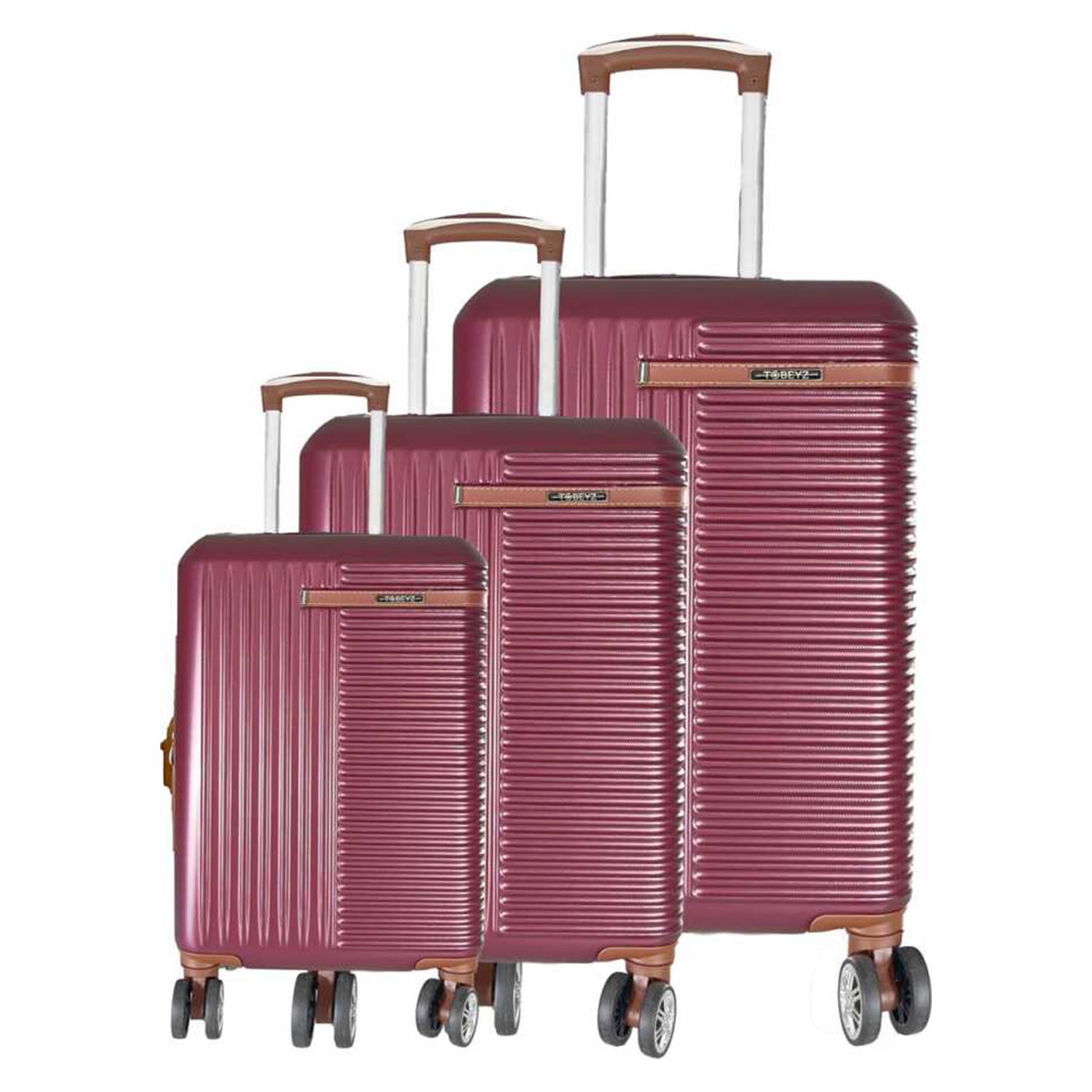 Tobeyz - Premium Kwaliteit Kofferset met Hoesje - 3 Delige Bordeaux Reiskoffer - Bagageset - Bordeaux Handbagage en Grote Koffer - 4-Wielen Rijden - Stevig ABS - Lichtgewicht - Bordeaux Handbagage Koffer met Slot