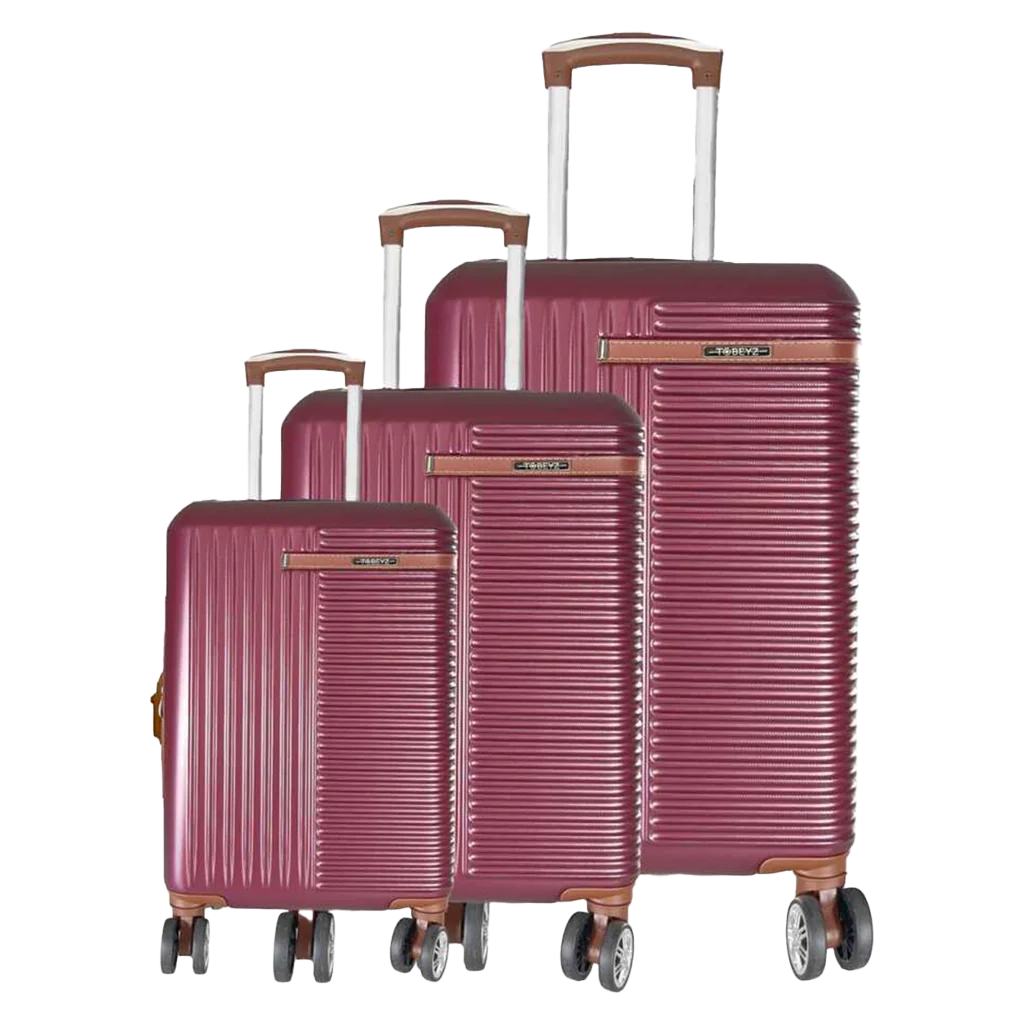 Tobeyz - Premium Kwaliteit Kofferset met Hoesje - 3 Delige Bordeaux Reiskoffer - Bagageset - Bordeaux Handbagage en Grote Koffer - 4-Wielen Rijden - Stevig ABS - Lichtgewicht - Bordeaux Handbagage Koffer met Slot