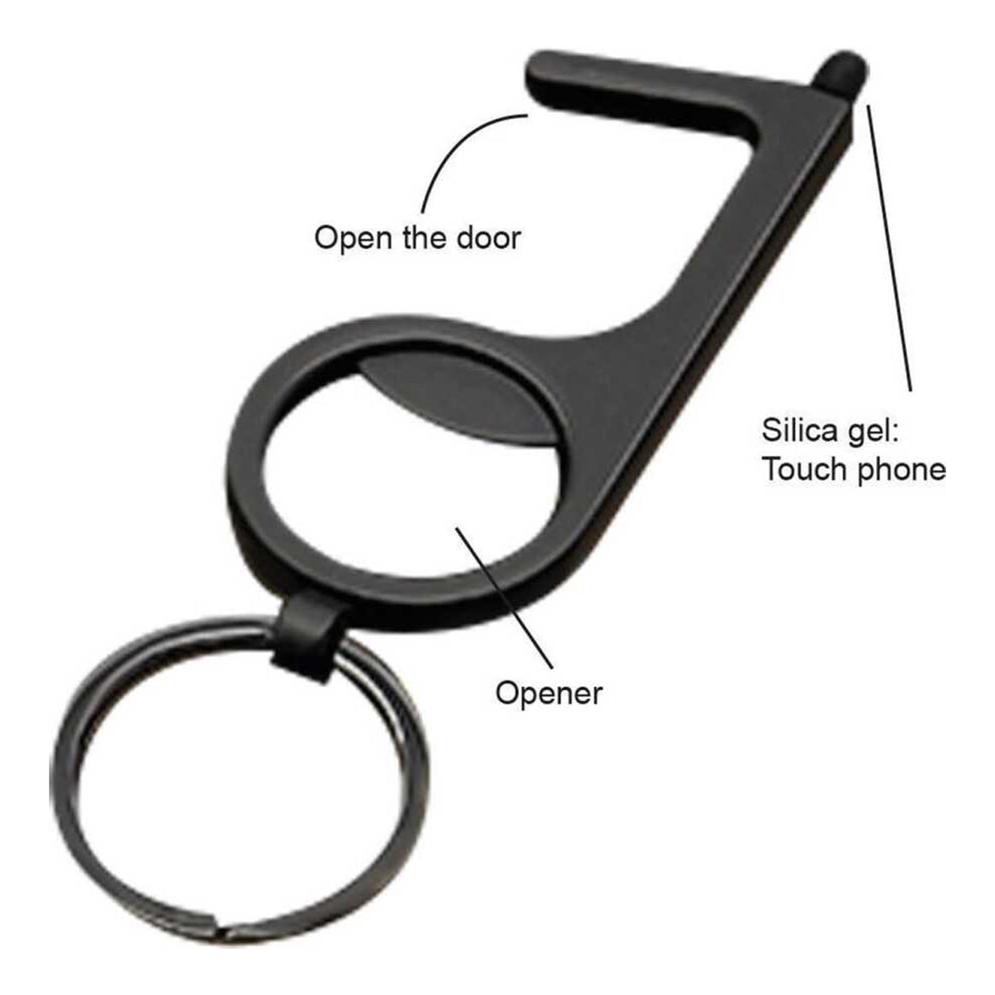 Promohigh Sleutelhanger/Flesopener - Zwart| Contactloos key | No Touch Key | No contact Hands Off | Touchscreen vriendelijk | Handige Tool | Multifunctioneel | Openen zonder aanraak | Handsfree