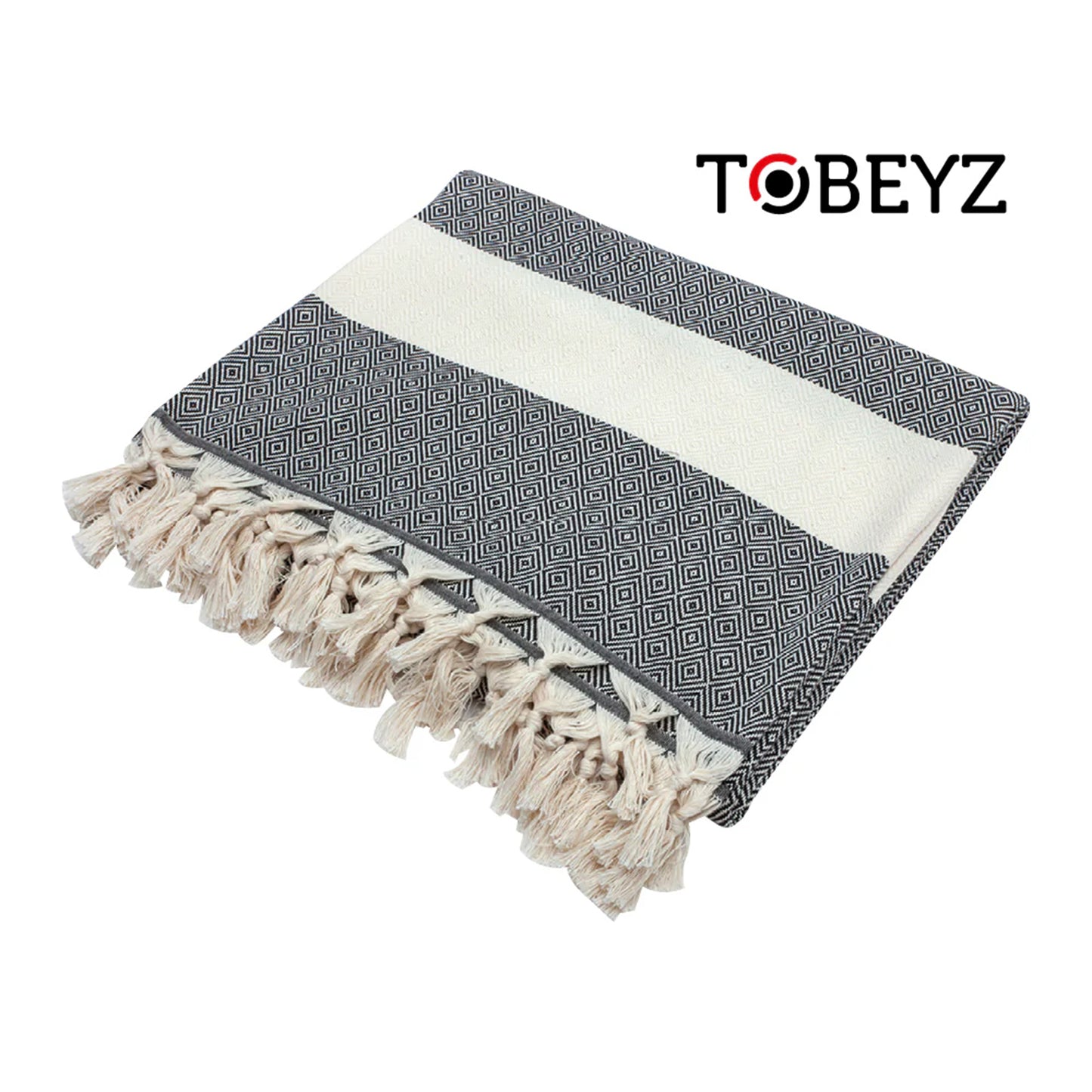 Tobeyz Baddoek Darkgrijs 100% Katoen | 100 x 180 cm | Hamamdoek - Hamam Handdoek - Spa handdoek - Saunadoek - Zwart