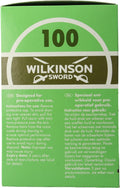 Groene doos met Wilkinson Sword logo en '100'. Tekst in het Engels en Nederlands.