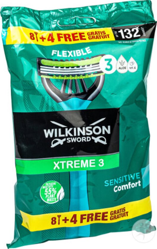 Wilkinson Sword Xtreme 3 Sensitive – 12 wegwerpmesjes (8 + 4)