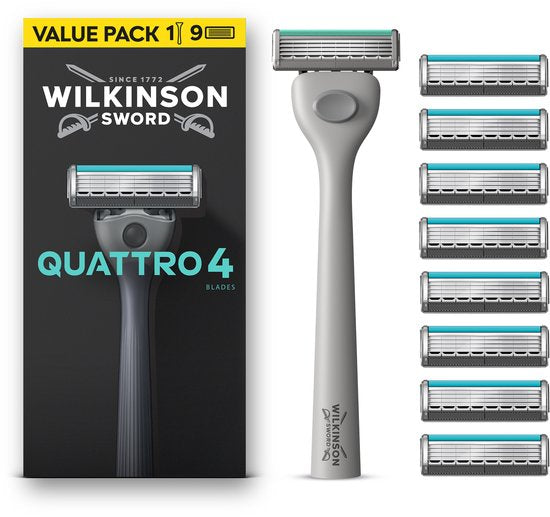 Wilkinson Sword Quattro – handvat + 9 navulmesjes