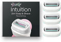 Verpakking van Wilkinson Sword Intuition 2-in-1 voedende scheermesjes met 3 reservemesjes ernaast.
