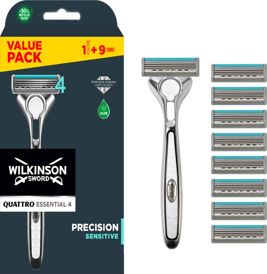 Wilkinson Sword Quattro Essential 4 Sensitive – handvat + 9 mesjes