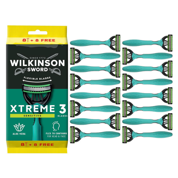 Wilkinson Sword Xtreme 3 Sensitive Wegwerpscheermesjes – 16 stuks